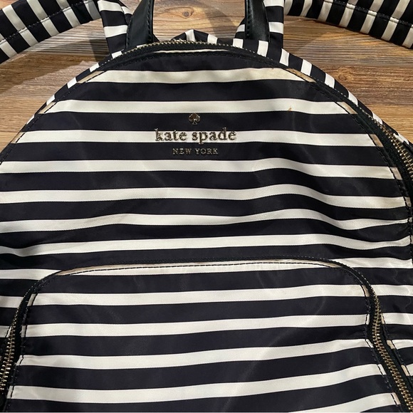 Kate Spade New York Watson Lane Hartley Nylon Backpack Black White Striped Gold - Picture 12 of 13